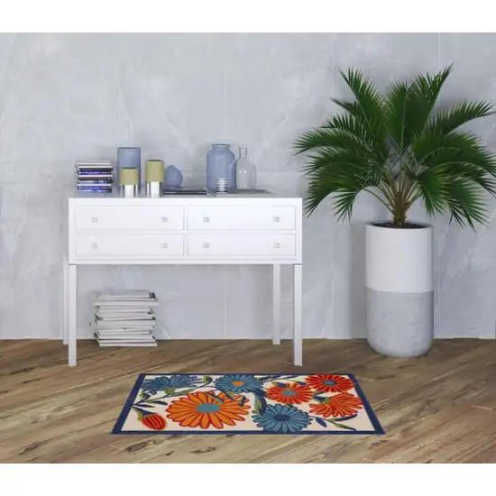 Blue and Orange Floral Power Loom Area Rug Photo 2