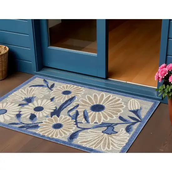 Blue and Orange Floral Power Loom Area Rug Photo 1