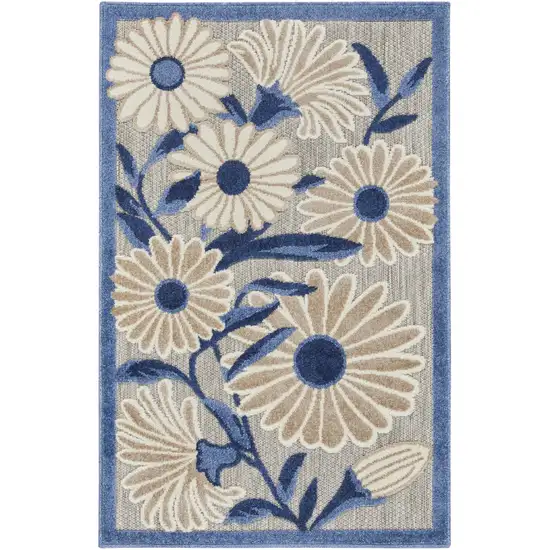 Blue and Orange Floral Power Loom Area Rug Photo 1