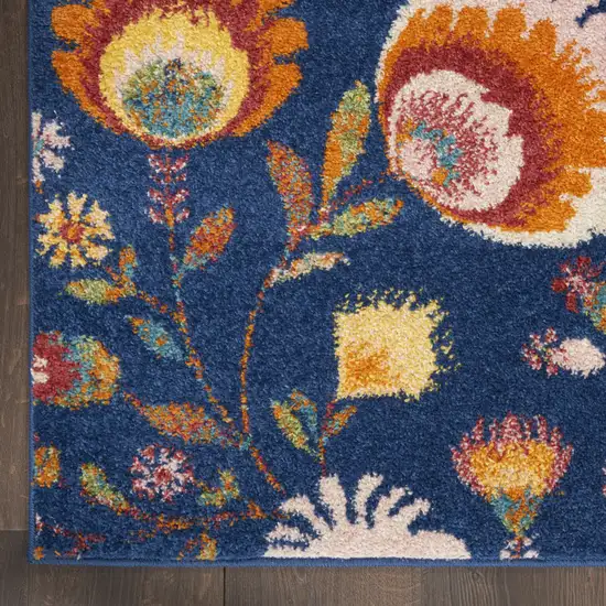 Blue and Orange Floral Power Loom Area Rug Photo 4