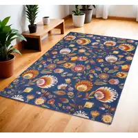 Photo of Blue and Orange Floral Power Loom Area Rug