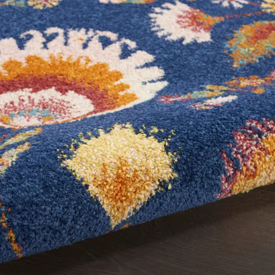 Blue and Orange Floral Power Loom Area Rug Photo 5