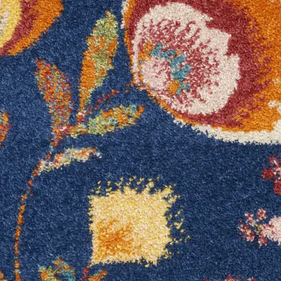 Blue and Orange Floral Power Loom Area Rug Photo 6