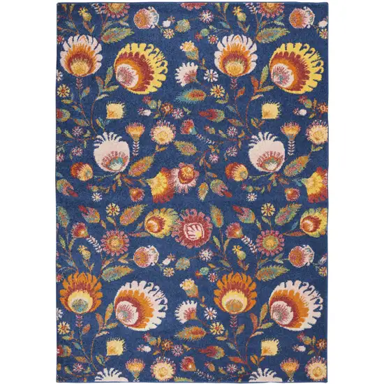 Blue and Orange Floral Power Loom Area Rug Photo 2