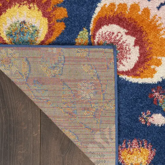 Blue and Orange Floral Power Loom Area Rug Photo 7