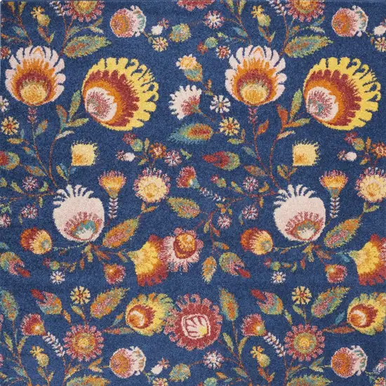 Blue and Orange Floral Power Loom Area Rug Photo 8