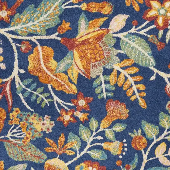 Blue and Orange Floral Power Loom Area Rug Photo 9