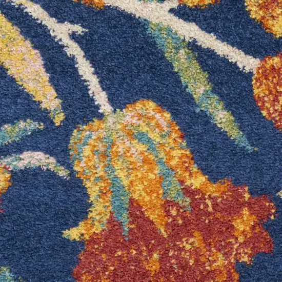 Blue and Orange Floral Power Loom Area Rug Photo 5