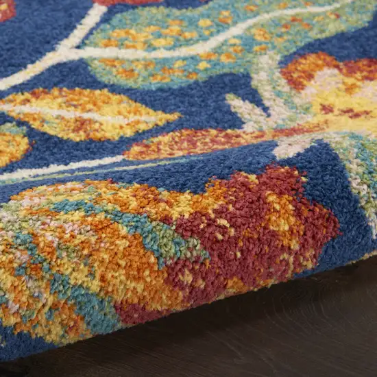 Blue and Orange Floral Power Loom Area Rug Photo 7