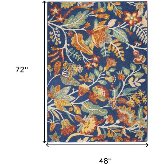 Blue and Orange Floral Power Loom Area Rug Photo 3