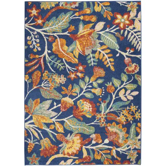 Blue and Orange Floral Power Loom Area Rug Photo 2