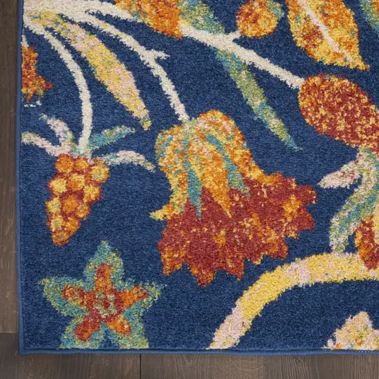 Blue and Orange Floral Power Loom Area Rug Photo 4