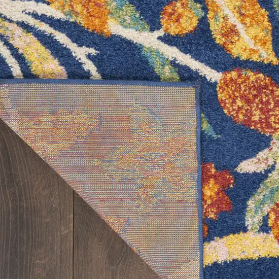 Blue and Orange Floral Power Loom Area Rug Photo 6