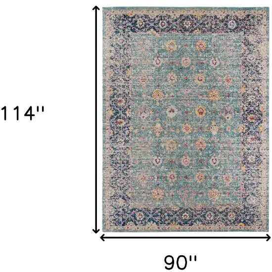 Blue and Orange Floral Power Loom Distressed Area Rug Photo 7