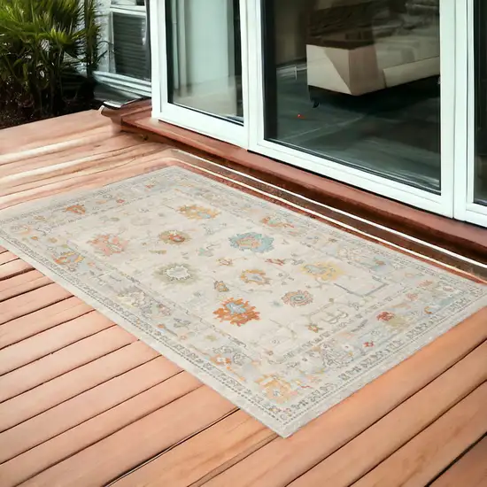 Blue and Orange Floral Stain Resistant Indoor Outdoor Area Rug Photo 1