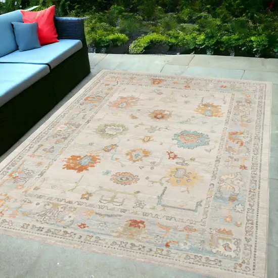 Blue and Orange Floral Stain Resistant Indoor Outdoor Area Rug Photo 1