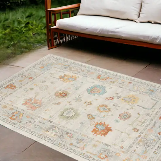 Blue and Orange Floral Stain Resistant Indoor Outdoor Area Rug Photo 1