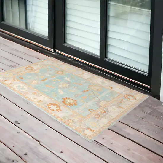 Blue and Orange Floral Stain Resistant Indoor Outdoor Area Rug Photo 1