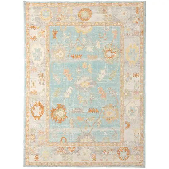 Blue and Orange Floral Stain Resistant Indoor Outdoor Area Rug Photo 2