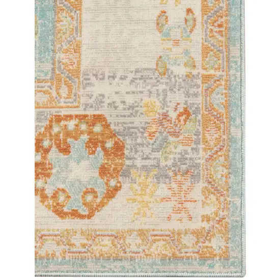 Blue and Orange Floral Stain Resistant Indoor Outdoor Area Rug Photo 3