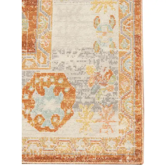 Blue and Orange Floral Stain Resistant Indoor Outdoor Area Rug Photo 3