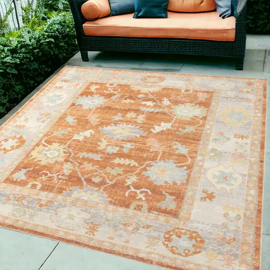 Blue and Orange Floral Stain Resistant Indoor Outdoor Area Rug Photo 1