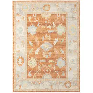 Photo of Blue and Orange Floral Stain Resistant Indoor Outdoor Area Rug