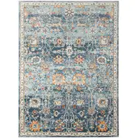 Photo of Blue and Orange Floral Stain Resistant Indoor Outdoor Area Rug