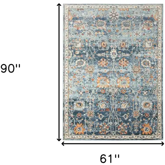 Blue and Orange Floral Stain Resistant Indoor Outdoor Area Rug Photo 7