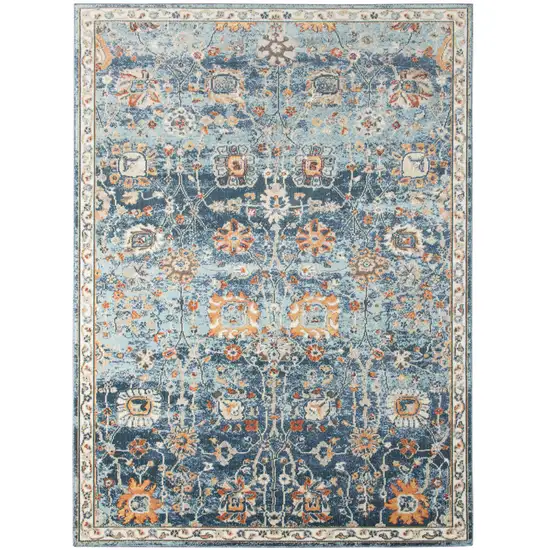 Blue and Orange Floral Stain Resistant Indoor Outdoor Area Rug Photo 2