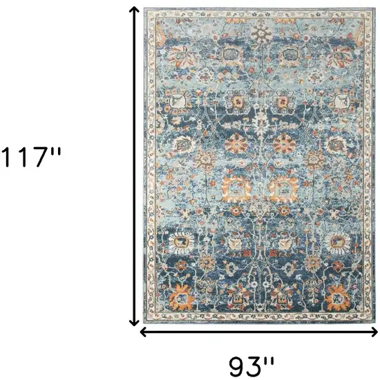 Blue and Orange Floral Stain Resistant Indoor Outdoor Area Rug Photo 7