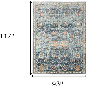 Photo of Blue and Orange Floral Stain Resistant Indoor Outdoor Area Rug