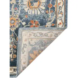 Photo of Blue and Orange Floral Stain Resistant Indoor Outdoor Area Rug