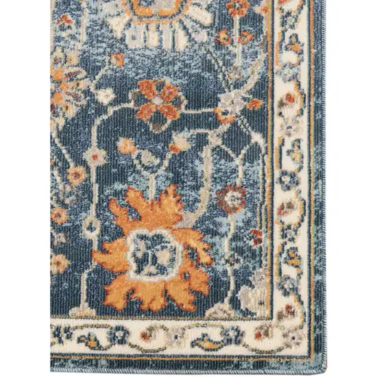 Blue and Orange Floral Stain Resistant Indoor Outdoor Area Rug Photo 3