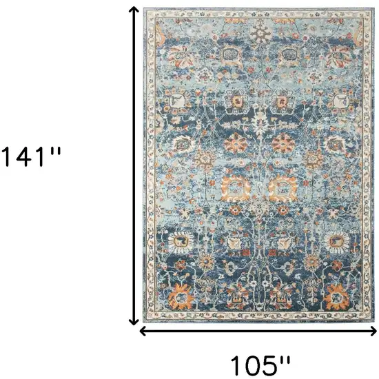 Blue and Orange Floral Stain Resistant Indoor Outdoor Area Rug Photo 8