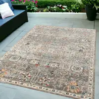 Photo of Blue and Orange Floral Stain Resistant Indoor Outdoor Area Rug