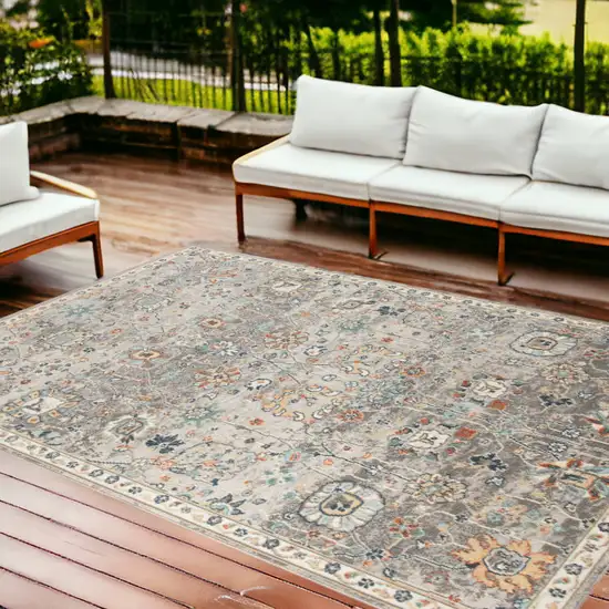 Blue and Orange Floral Stain Resistant Indoor Outdoor Area Rug Photo 1