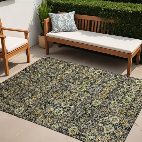 Blue and Orange Floral Washable Non Skid Indoor Outdoor Area Rug Photo 1