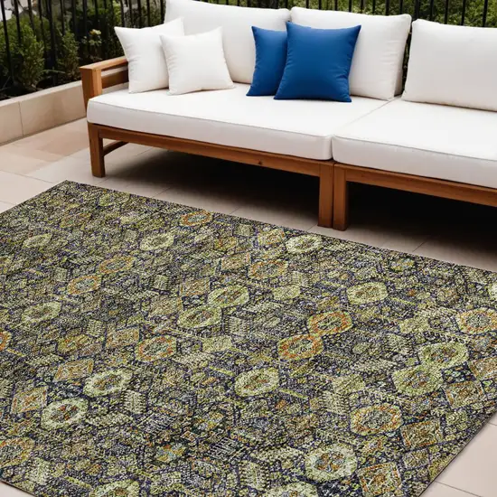 Blue and Orange Floral Washable Non Skid Indoor Outdoor Area Rug Photo 1