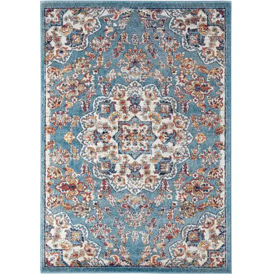 Blue and Orange Medallion Power Loom Area Rug Photo 1