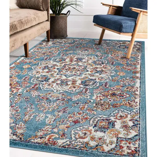 Blue and Orange Medallion Power Loom Area Rug Photo 6