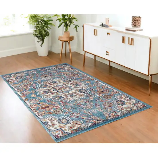 Blue and Orange Medallion Power Loom Area Rug Photo 1