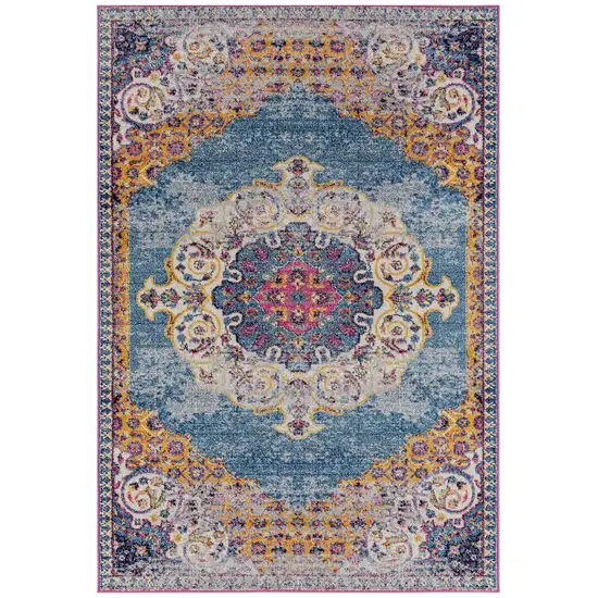 Blue and Orange Medallion Power Loom Area Rug Photo 1