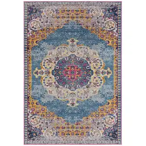 Photo of Blue and Orange Medallion Power Loom Area Rug