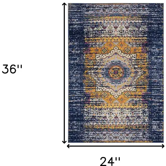 Blue and Orange Medallion Power Loom Area Rug Photo 6