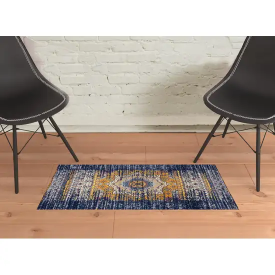 Blue and Orange Medallion Power Loom Area Rug Photo 3