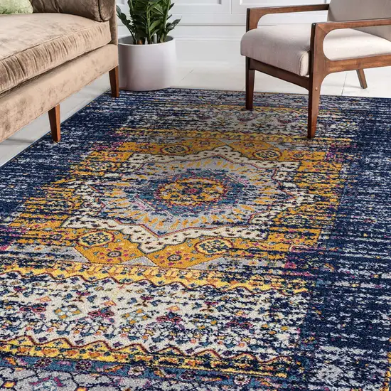 Blue and Orange Medallion Power Loom Area Rug Photo 5