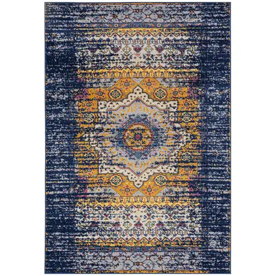 Blue and Orange Medallion Power Loom Area Rug Photo 1