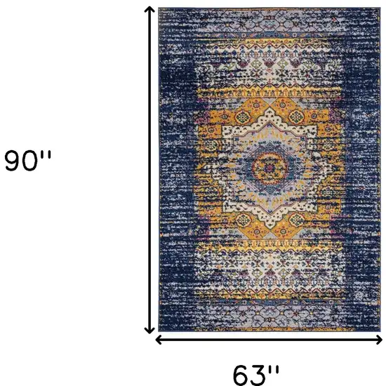 Blue and Orange Medallion Power Loom Area Rug Photo 6