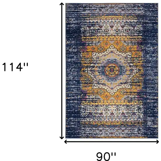 Blue and Orange Medallion Power Loom Area Rug Photo 6